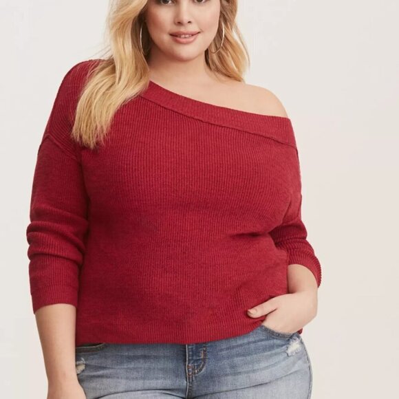 Torrid  Pullover Off-Shoulder Sweater, RED holiday 3x - Picture 1 of 10